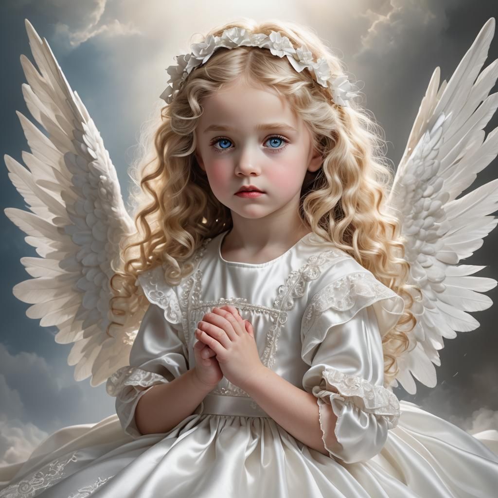 Airbrushed Cherub with White Wings in Divine Light