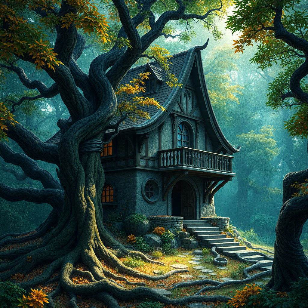 Mystical House in Forest, Fantasy Concept Art