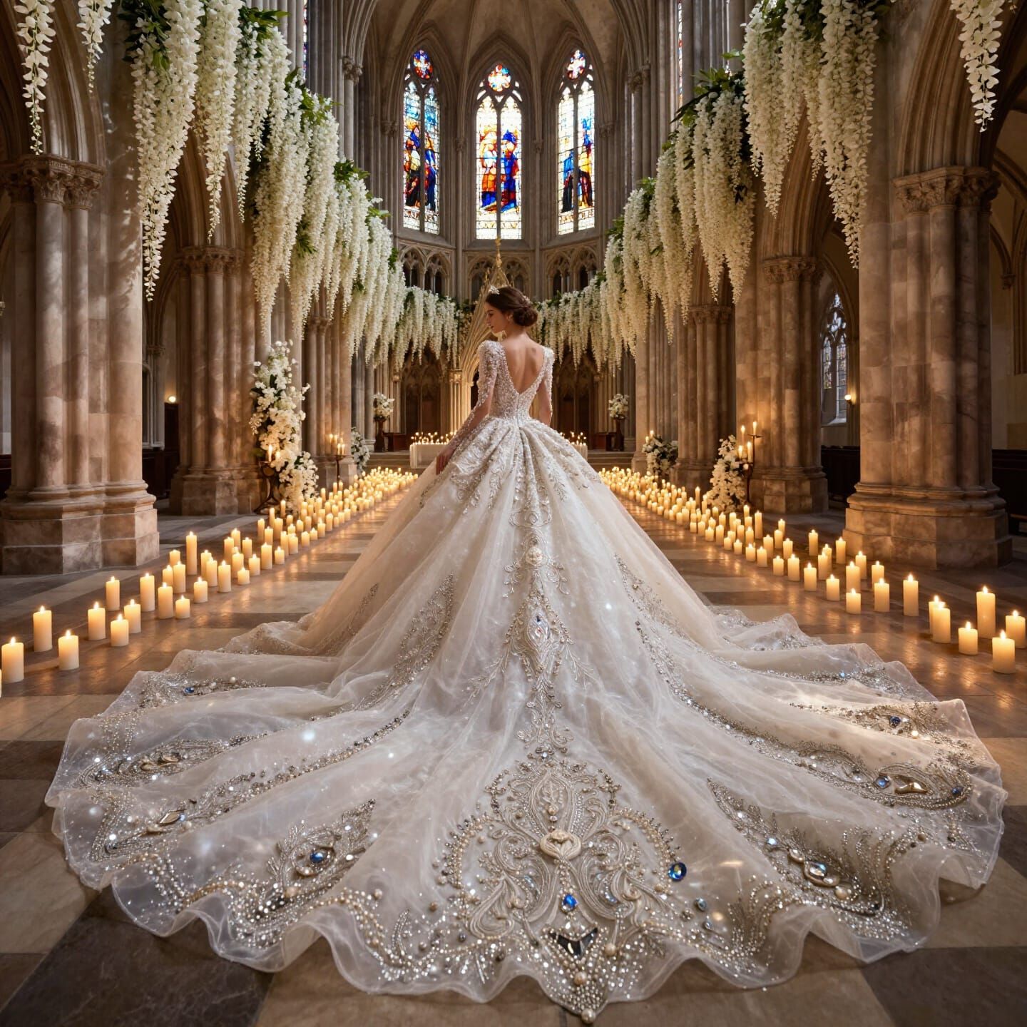 Bride in Starlight Cathedral Dress, Gothic Cathedral Setting