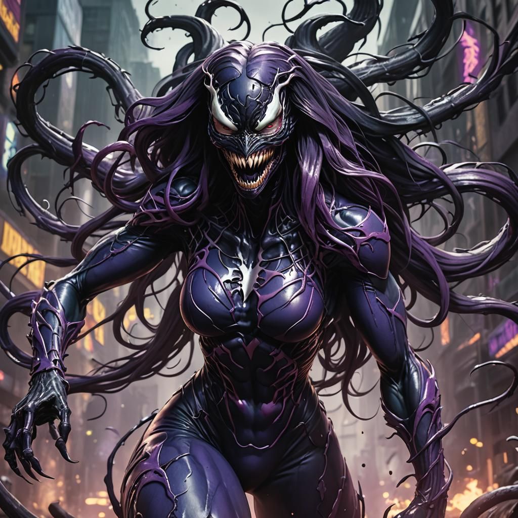 Purple Venom Symbiote with Long Hair, Detailed Art