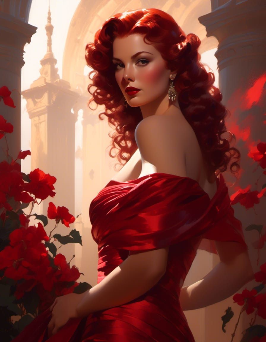 1940s Noir Femme Fatale Portrait in Digital Art