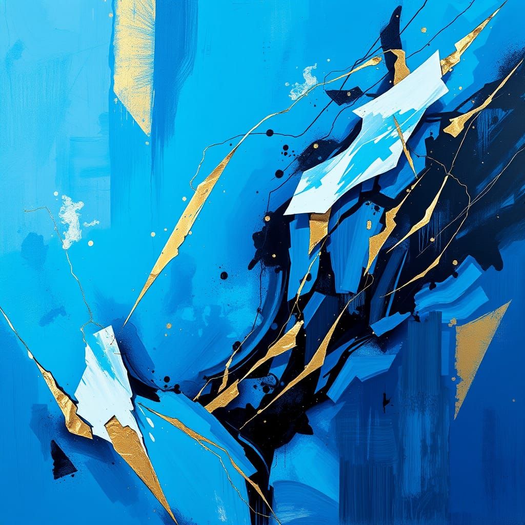 Ethereal, Asymmetrical Abstract in Electric Blue and Gold