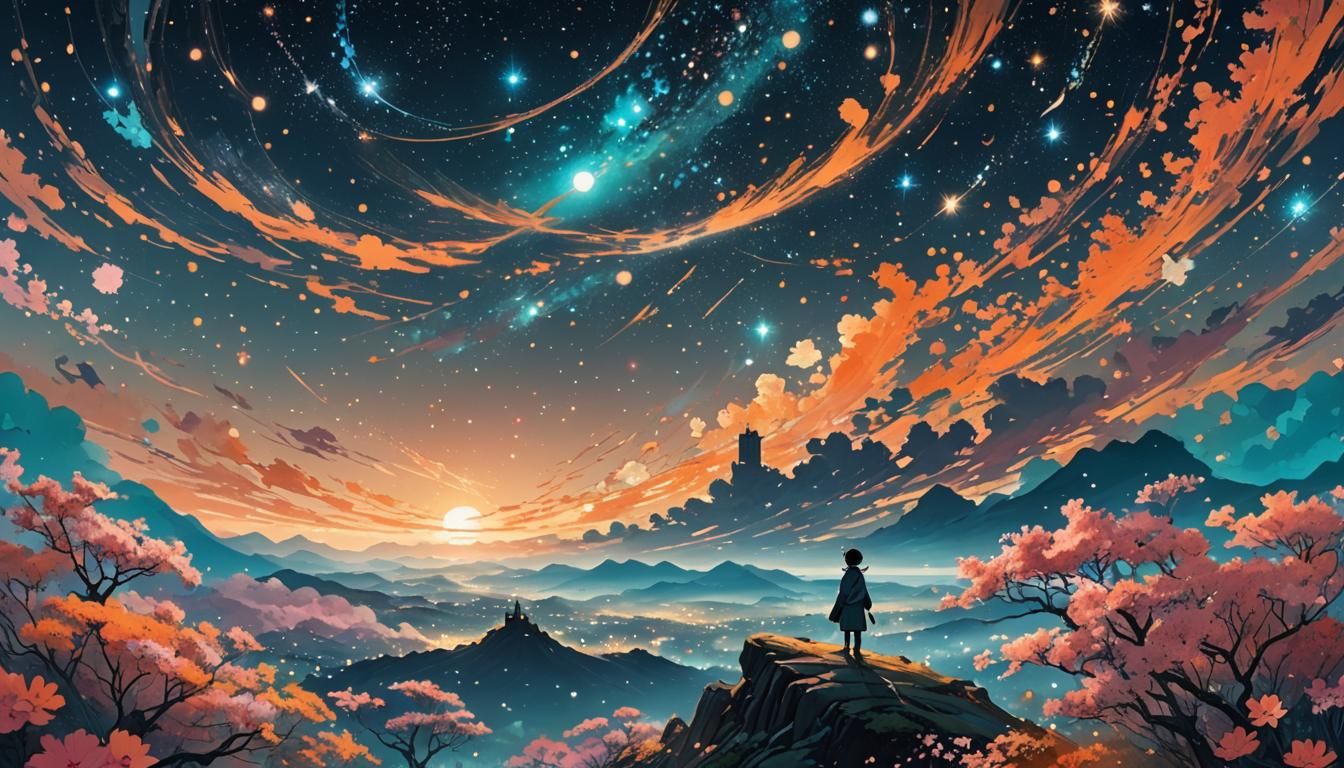 Ethereal Cosmos Scene with Shooting Stars