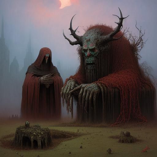 Surreal Grotesque Figure in Dark Landscape