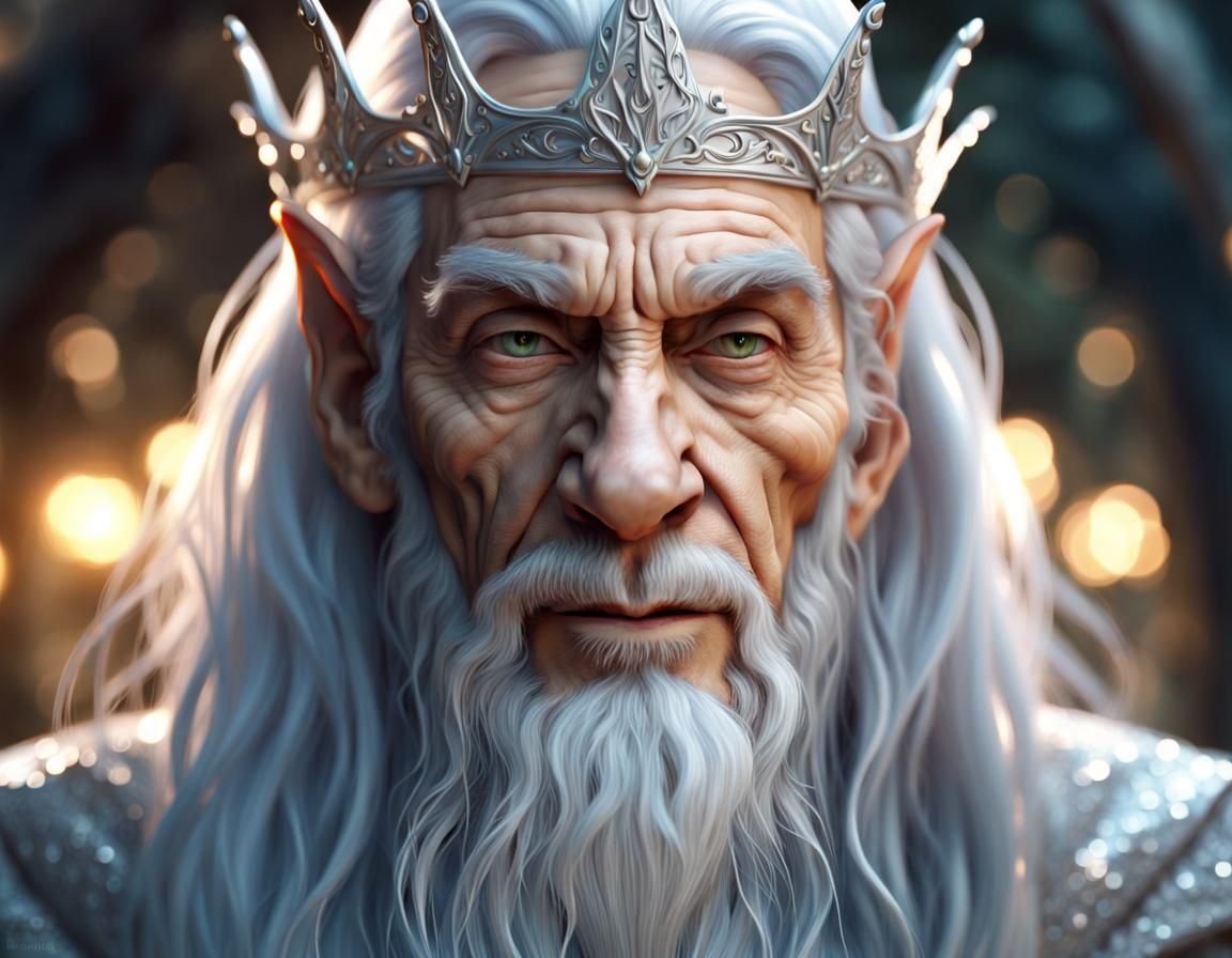 Wise Elderly Elf King in Photorealistic Portrait