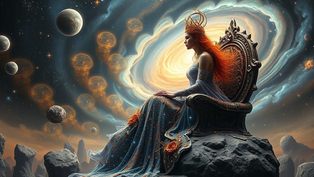 Celestial Goddess Amidst Swirling Galaxy in Cosmic Horror Ae...