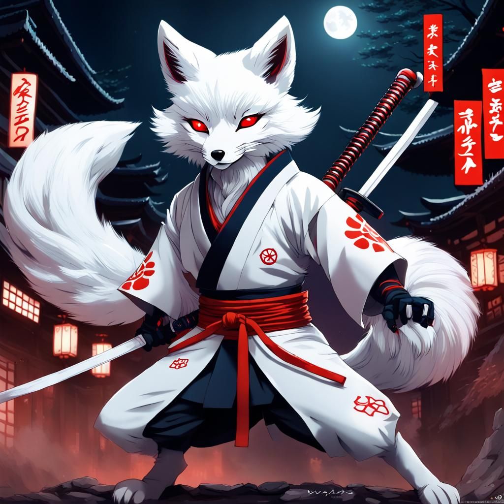 Cyberpunk Samurai Fox in a Neon Night Fight