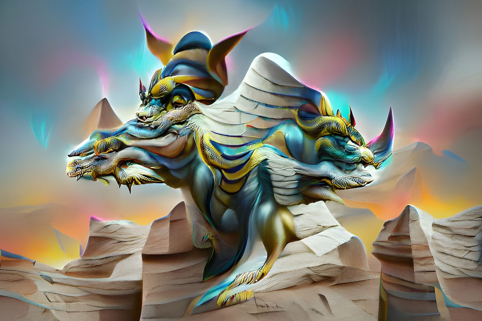 Mystic Dragon Sphinx in Dark Fantasy Style