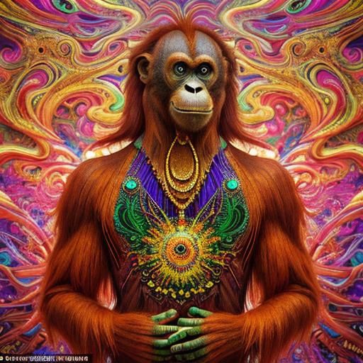 Psychedelic Orangutan in 3D Rendered Style
