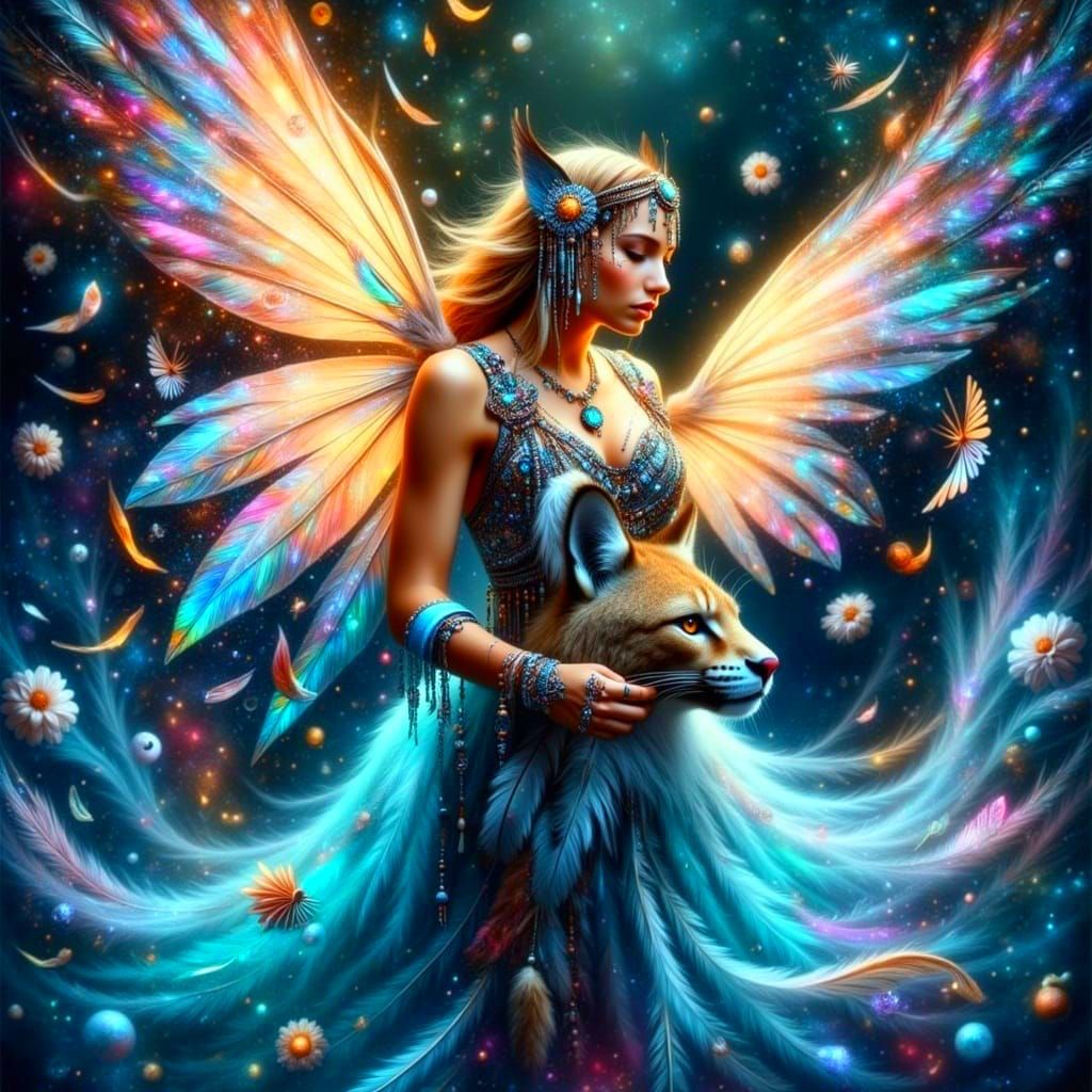Ethereal Fairy and Majestic Cat in Mystic Aura