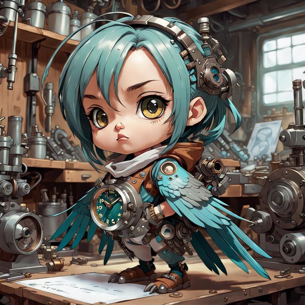 Biopunk Cuckoo Watchmaker in Manga Style