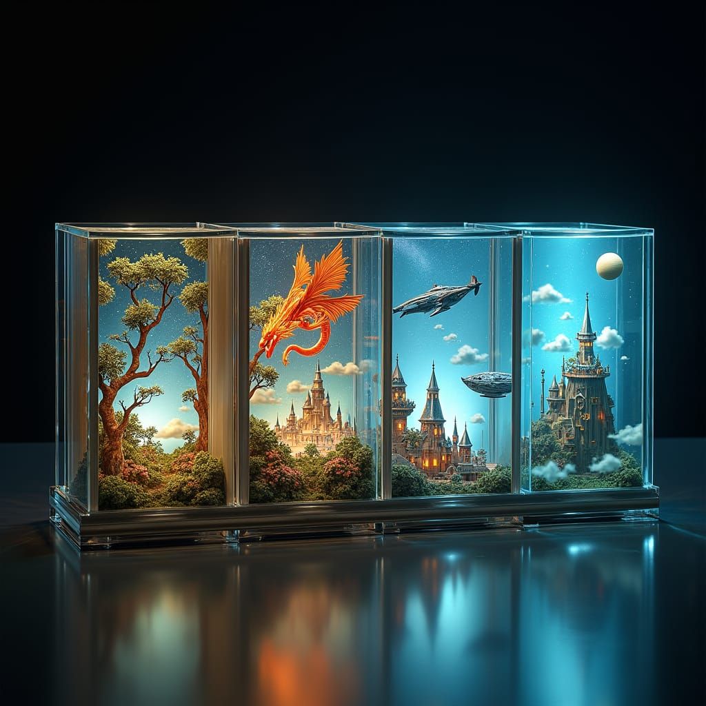 Glass Books Holding Miniature Worlds