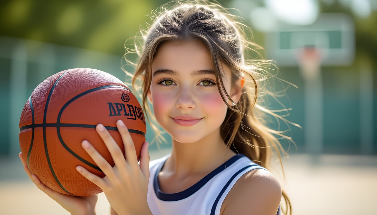 Teen Girl Balances Basketball in Golden Light