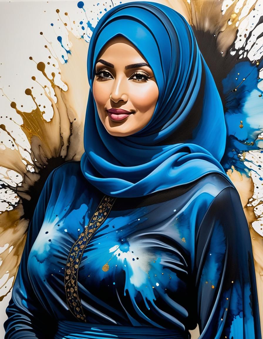 Hijabi Woman in Alcohol Ink and Oil Gouache Style