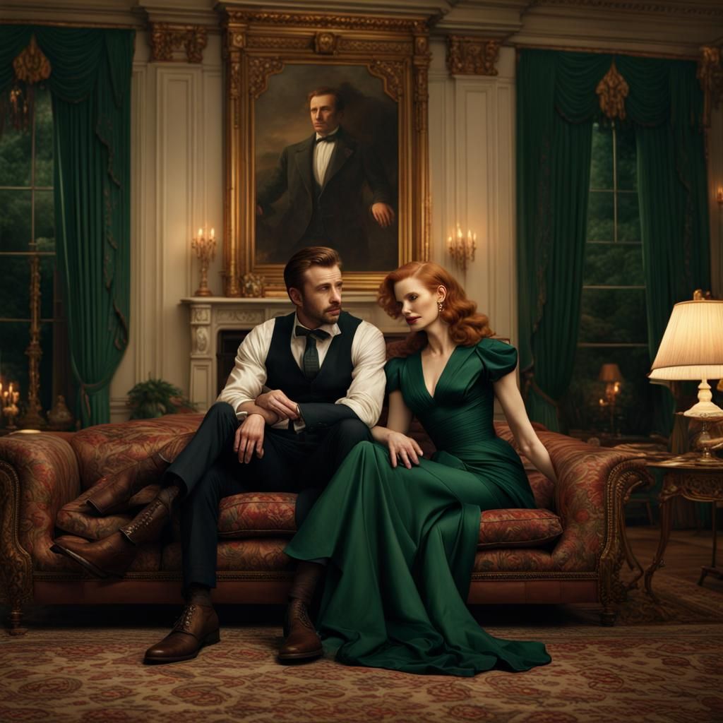 Chris Evans and Jessica Chastain in Living Room