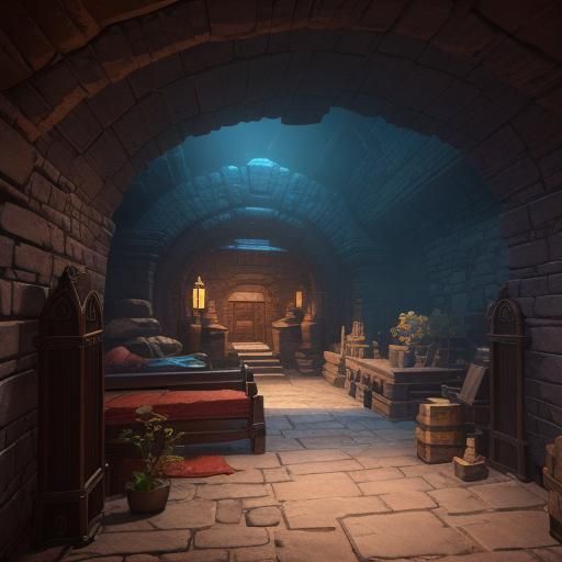 Fantasy Adventurers Underground Vault in Matte Painting Styl...