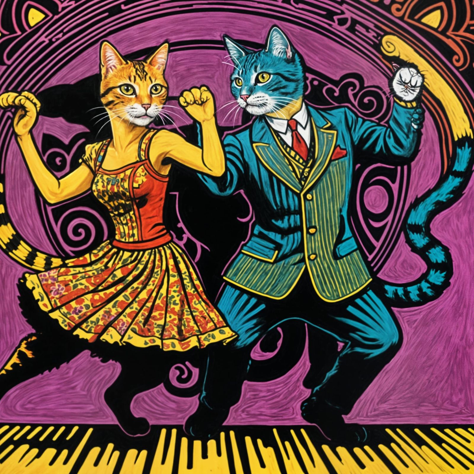 Hyperrealistic Cat Couple Dancing with Joy