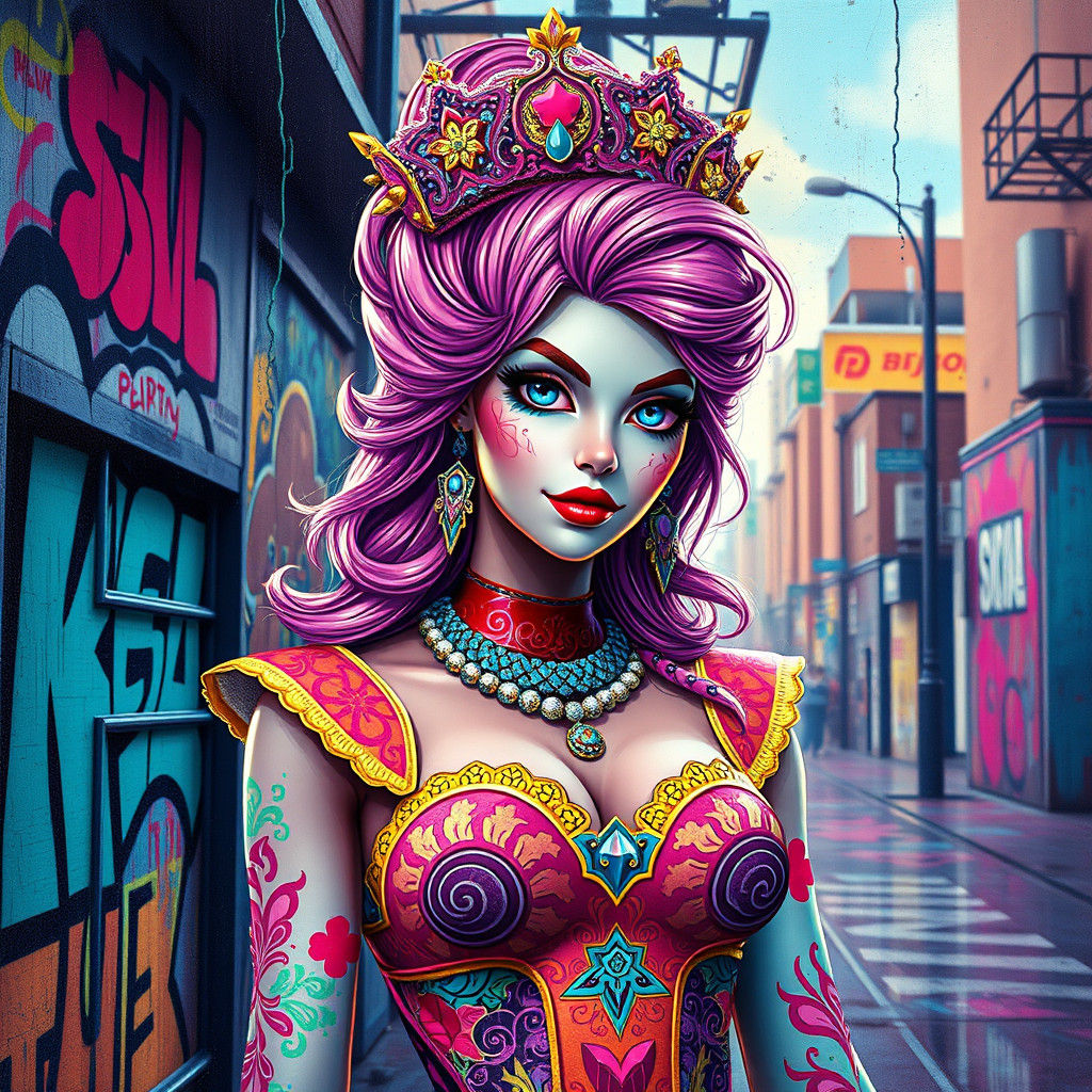 Princess Bubblegum in Hyperrealistic Urban Art Style