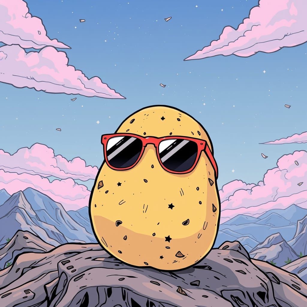 Potato with Sunglasses in Comics Style