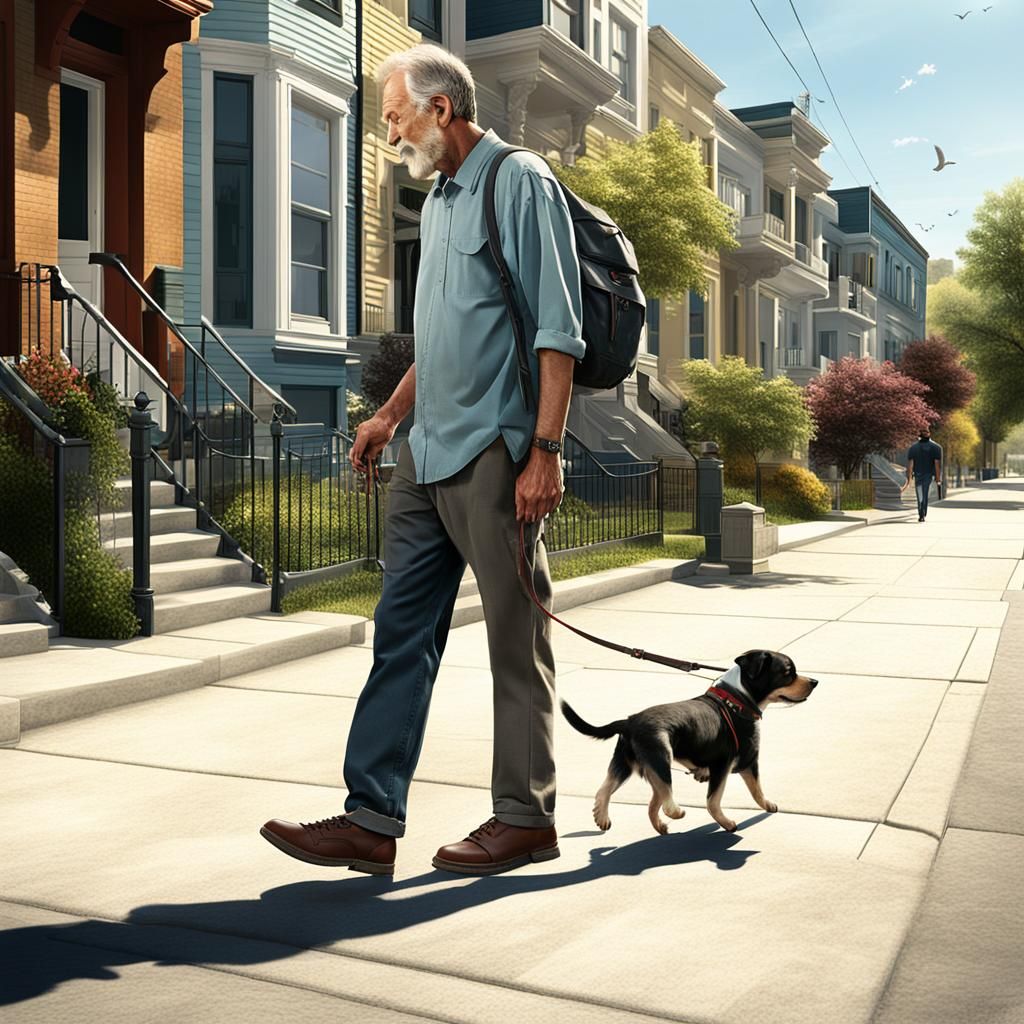 Man and Dog on Sunny Sidewalk as Matte Painting