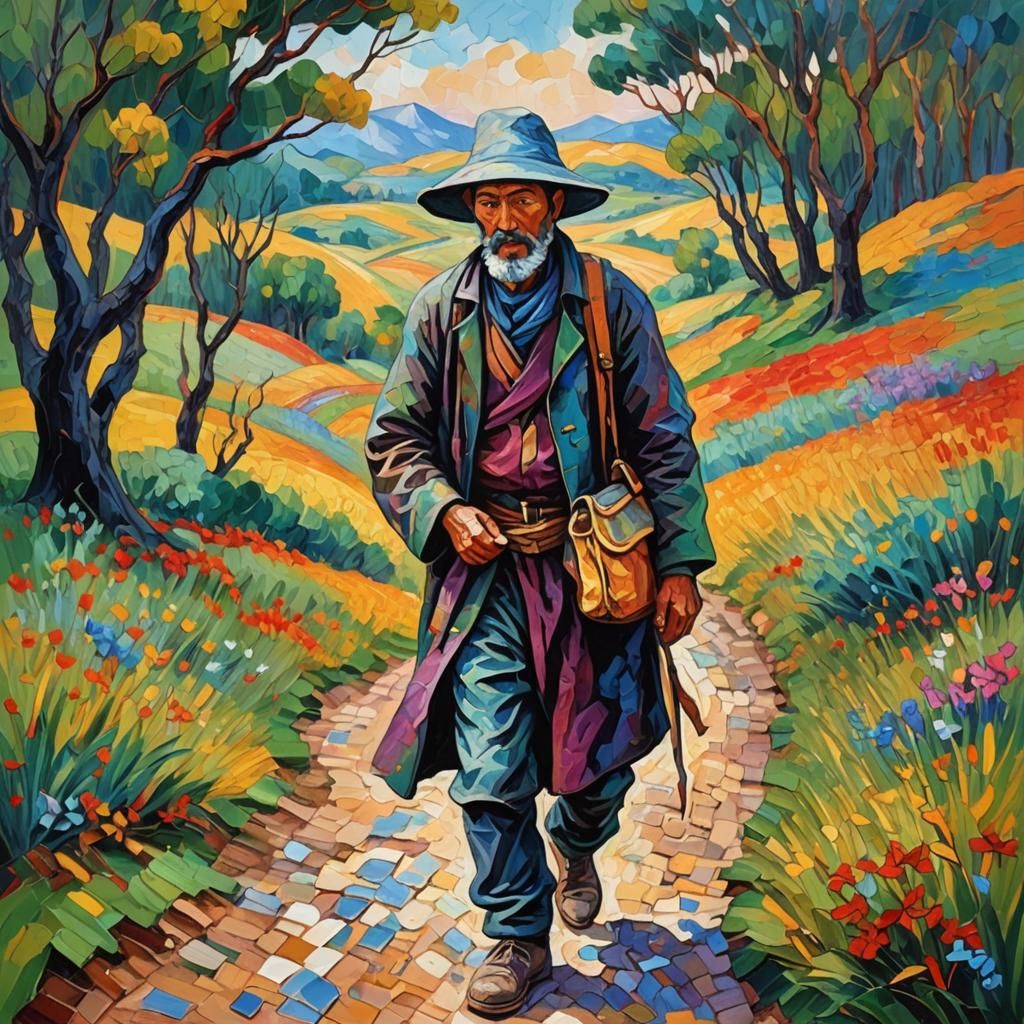 Wandering Nomad as Expressionist Oil Painting