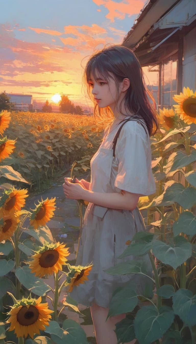 Hyperdetailed Sunflowers in Anime Style