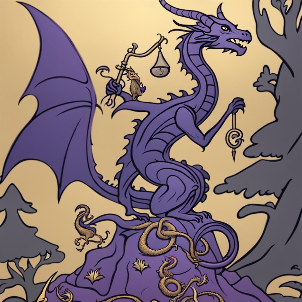 Dragon on Treasure in Art Nouveau Style