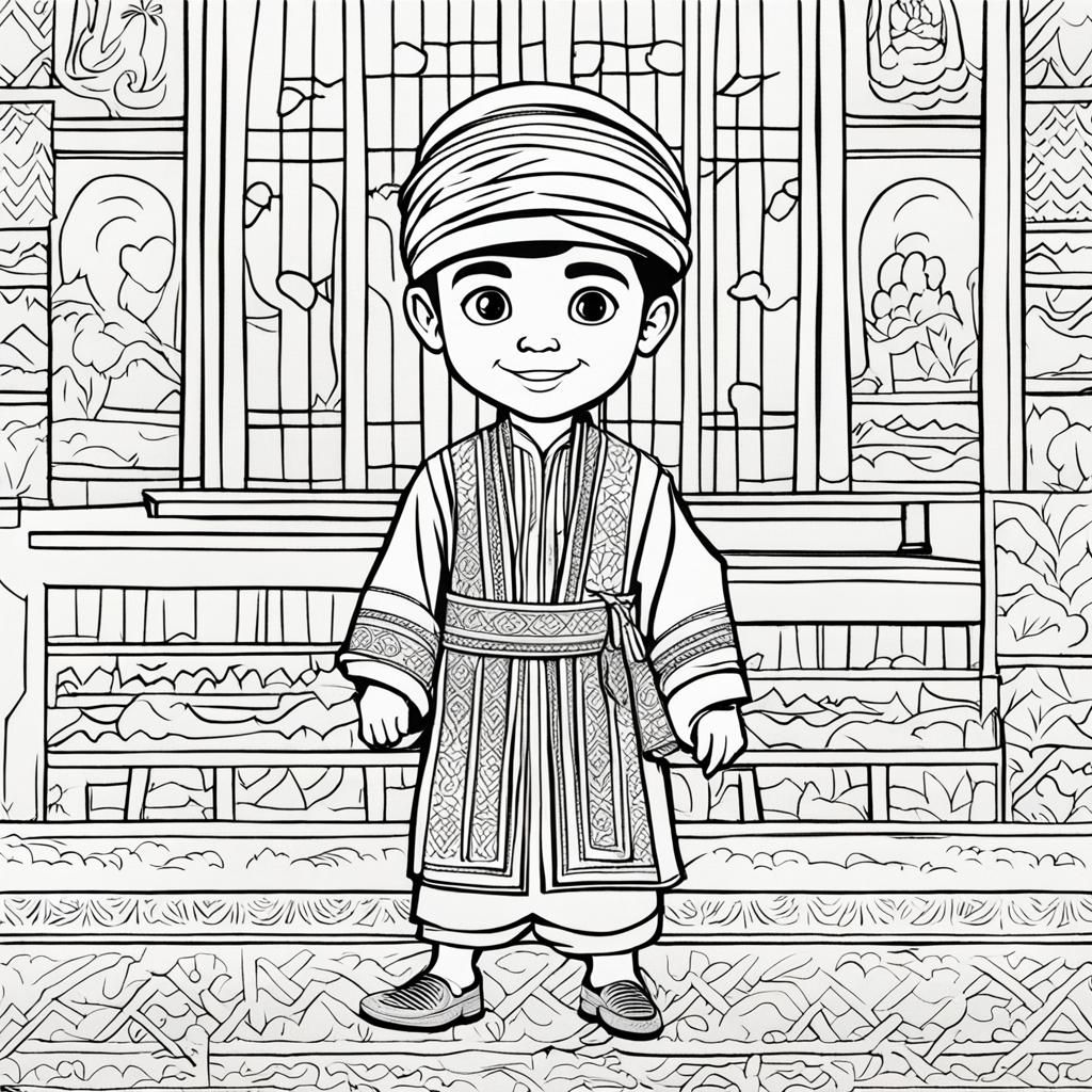 Iraqi Boy Coloring Page in Cartoon Style