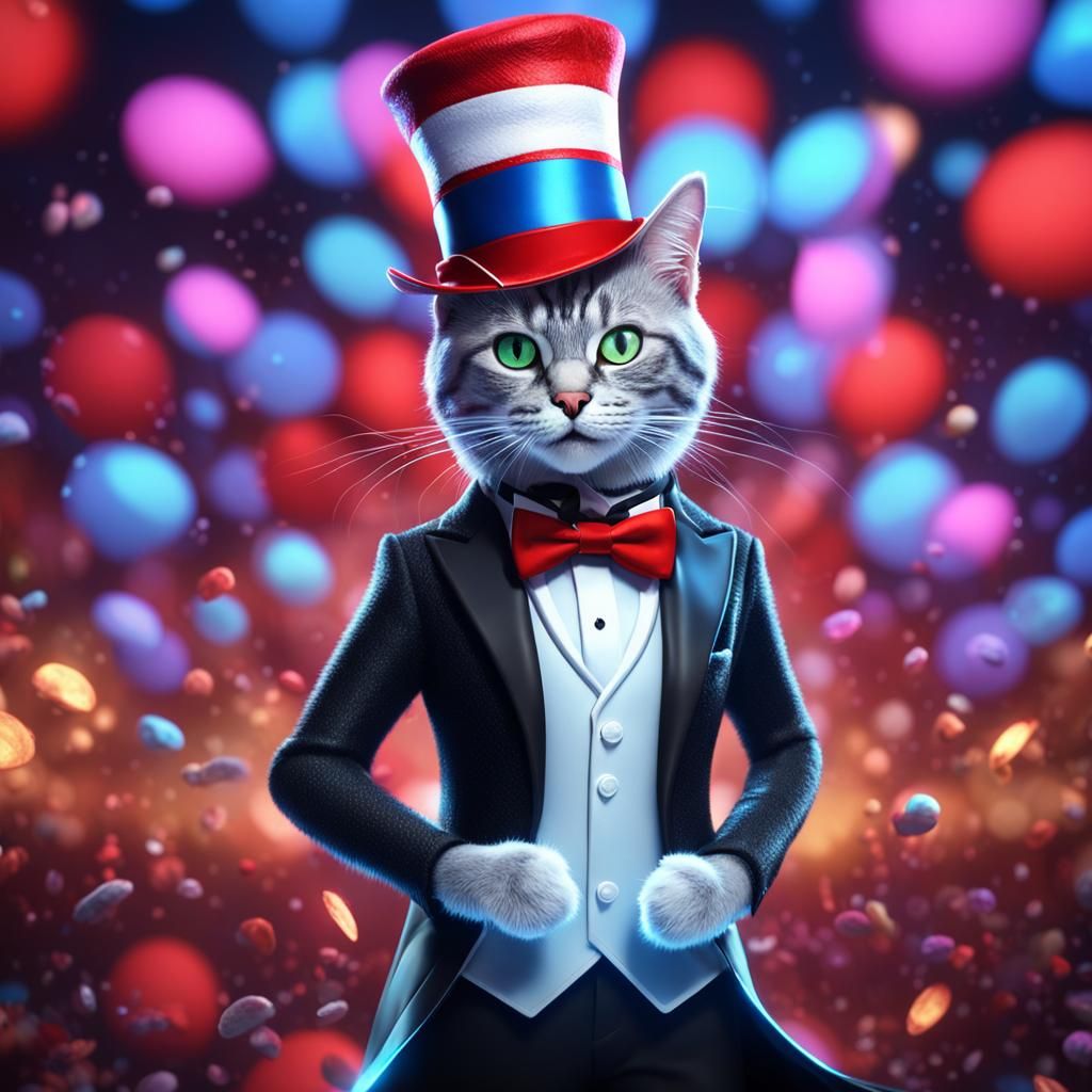 Elegant Cat in Tuxedo Dancing on Stage