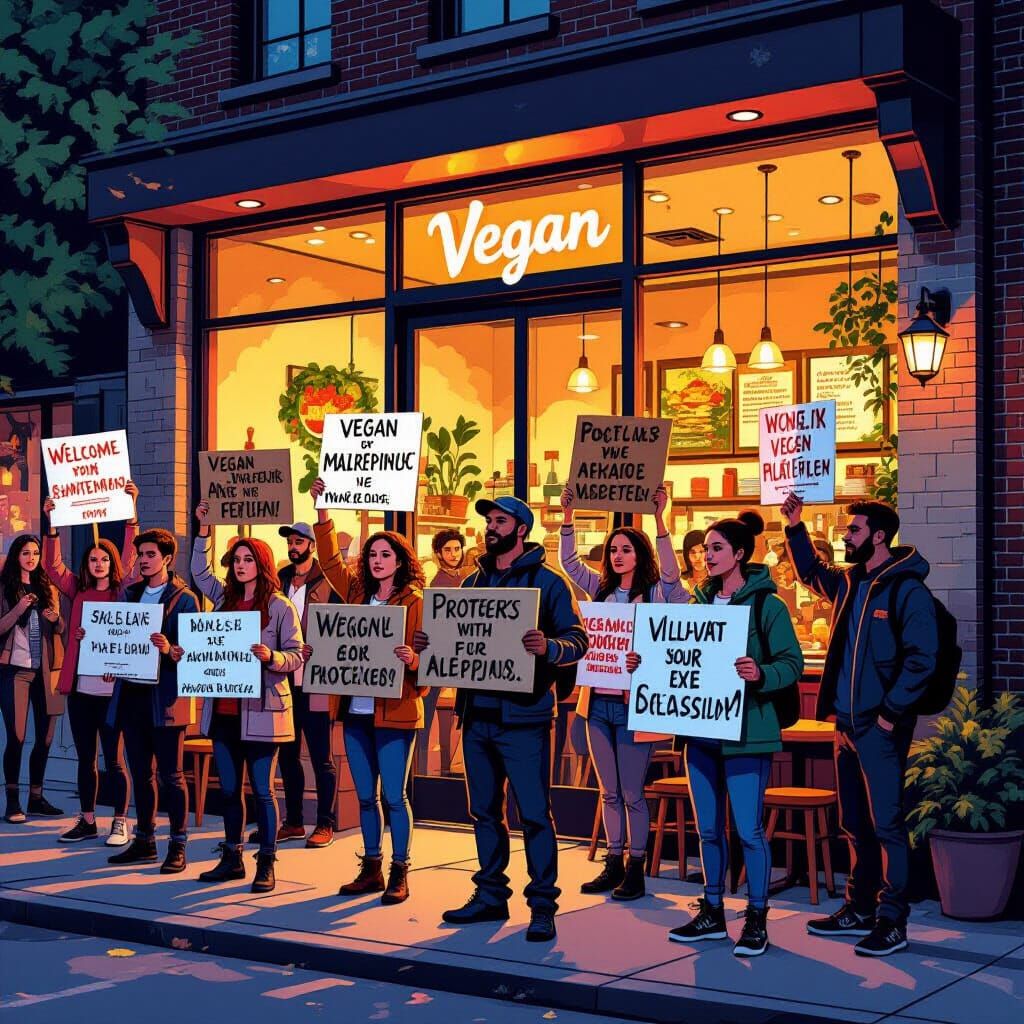 Protesters Advocate for Veganism Outside Restaurant