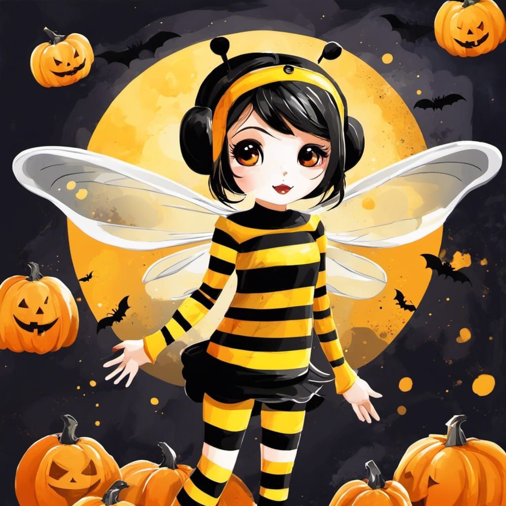 Girl in Bumblebee Costume: Halloween Vector Art