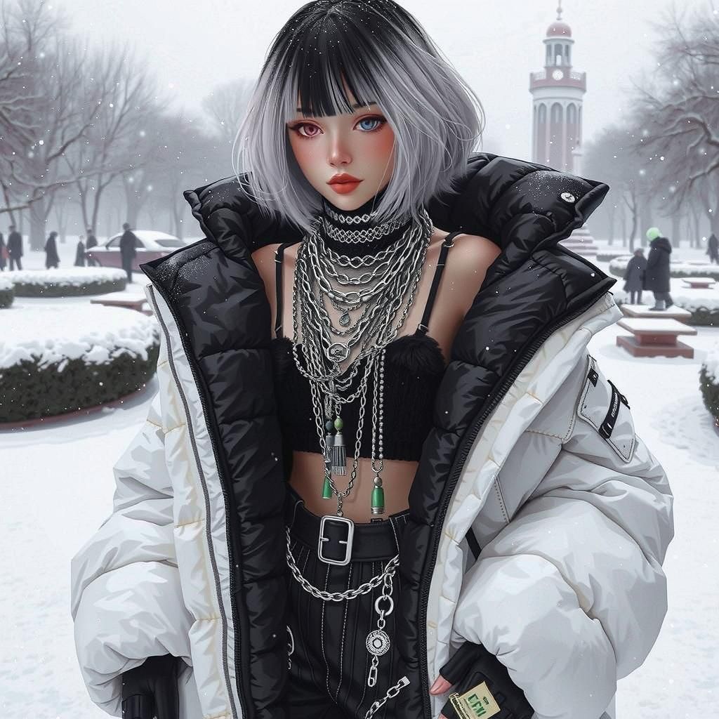 E-Girl in Winter Wonderland: Digital Watercolor Art