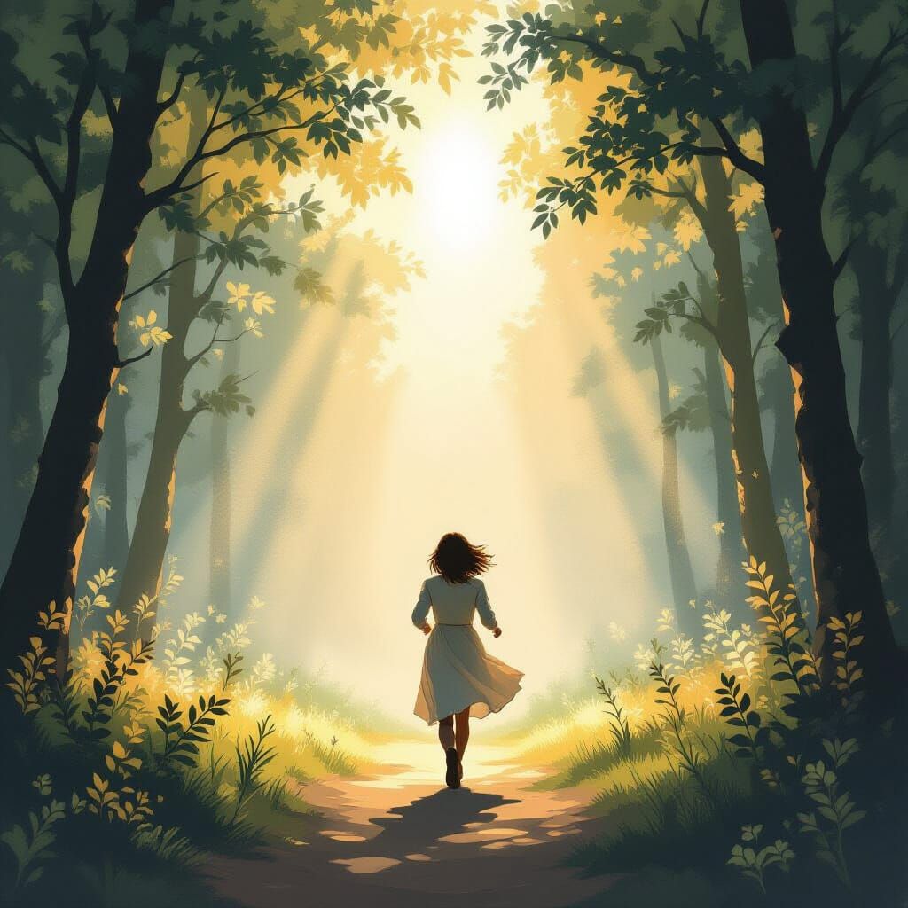 Ethereal Forest Scene: Escaping a Divine Light