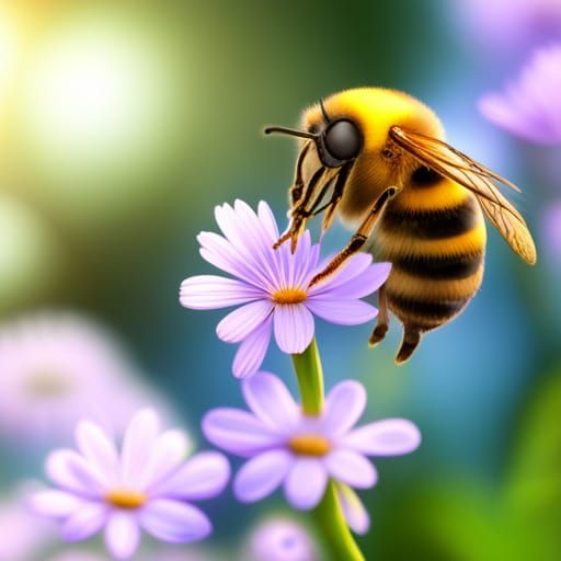 Bee Foraging on Flowers in Detailed Concept Art