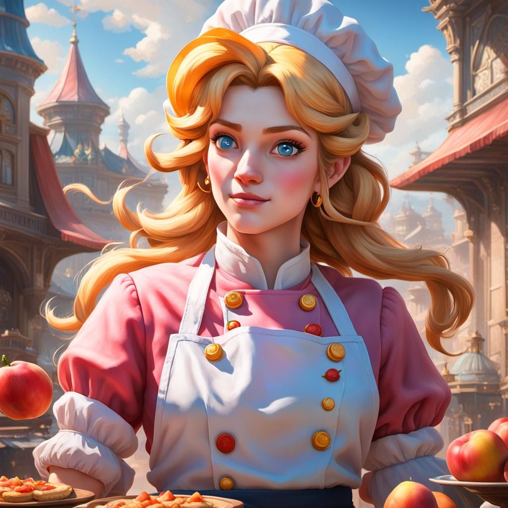 Chef Princess Peach Portrait in Art Nouveau Style