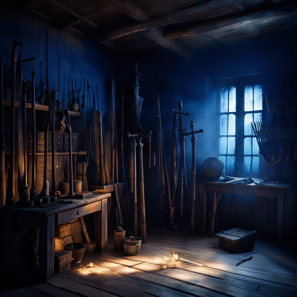 Wizard's Room with Indigo Light, Hyperrealistic Rendering