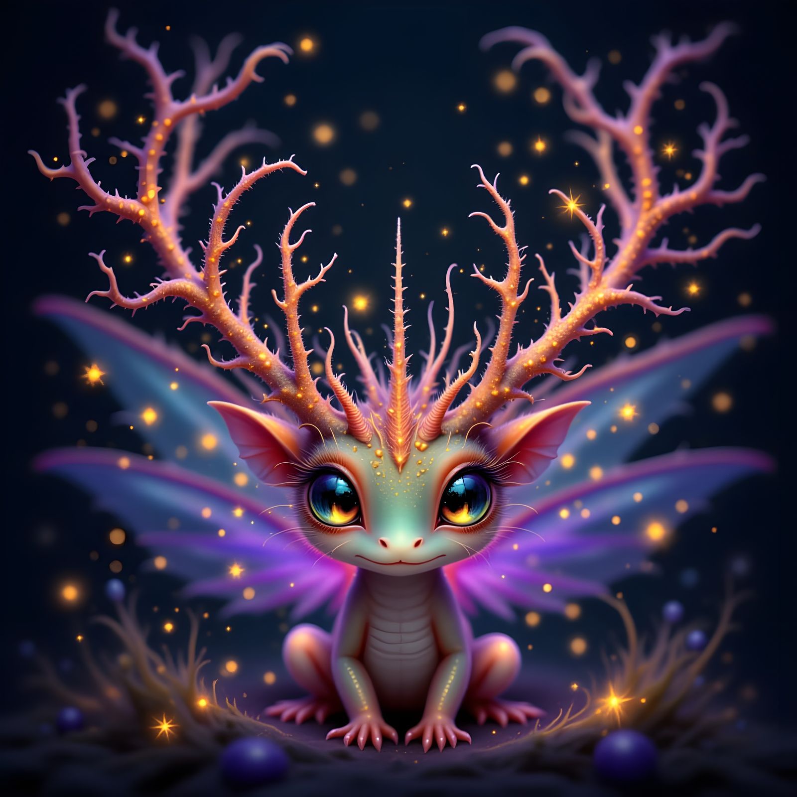 Cute Dragon-Firefly Hybrid with Complex Spines