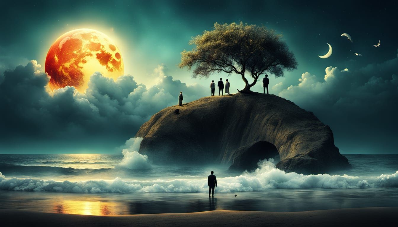 Surreal Yin Yang Sun Moon Beach Sunset