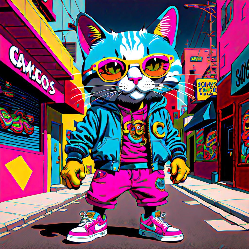 Hip Hop Cat Comic Illustration
