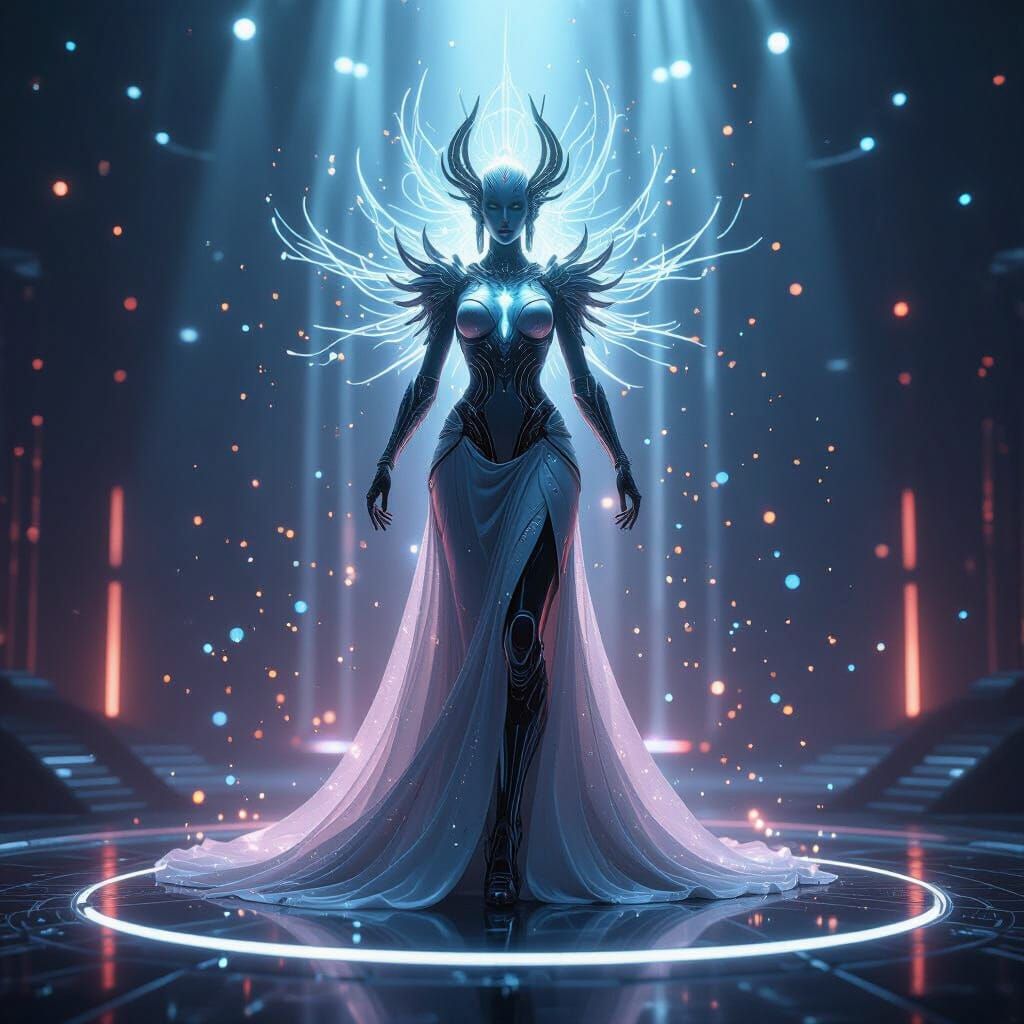 Biomechanical Goddess of Light and Steel in Cinematic Lighti...