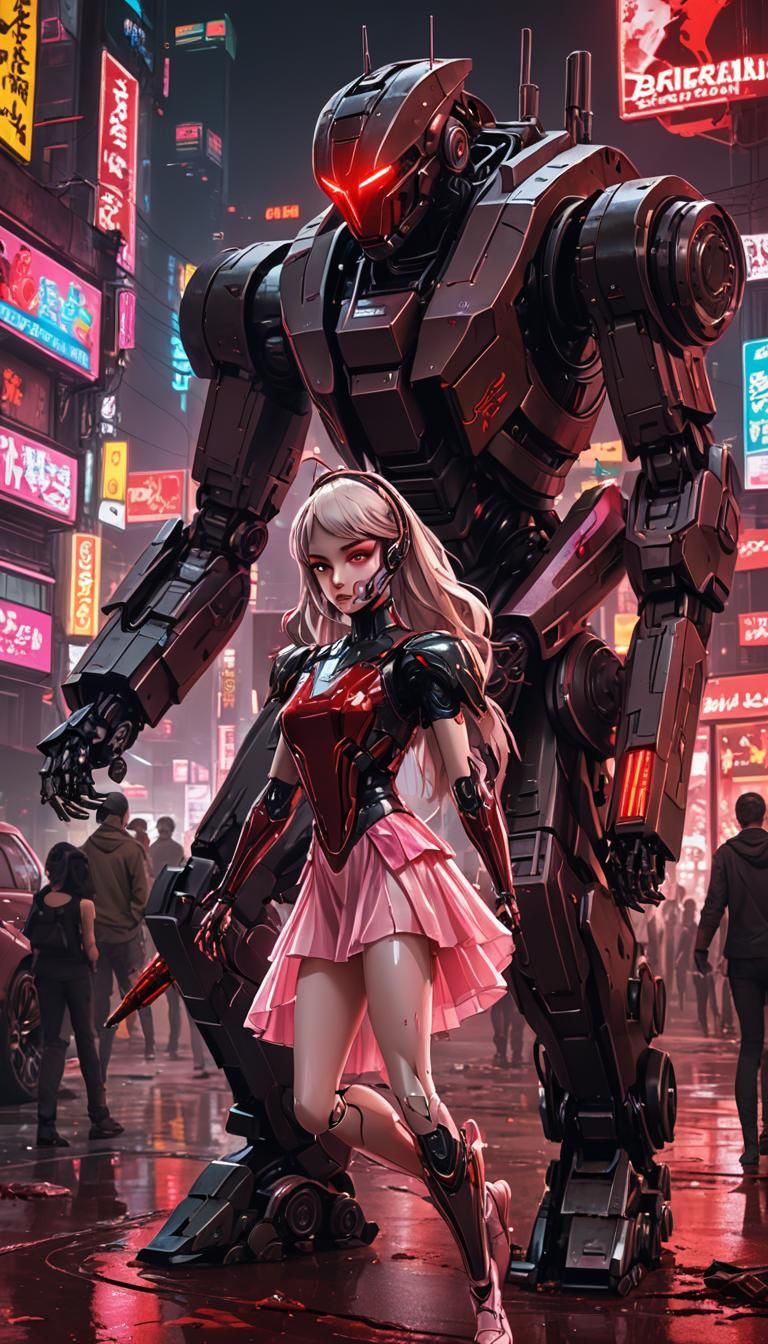 Cyberpunk Ballerina Robot in Neon Manga Style