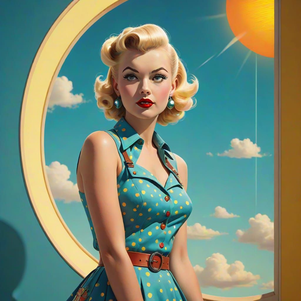Solar Punk Pin-Up Girl in 1950s Style