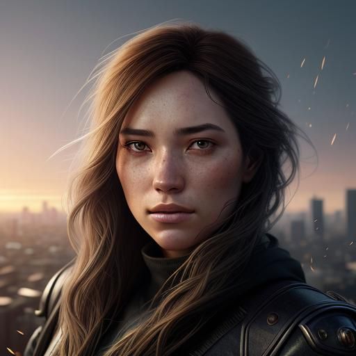 Sunset Girl Portrait in Autumn Wind