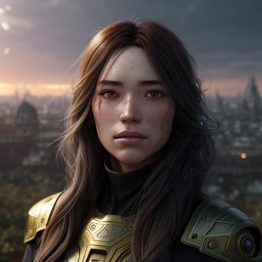 Girl in Autumn Leaves, Hyperdetailed Portrait