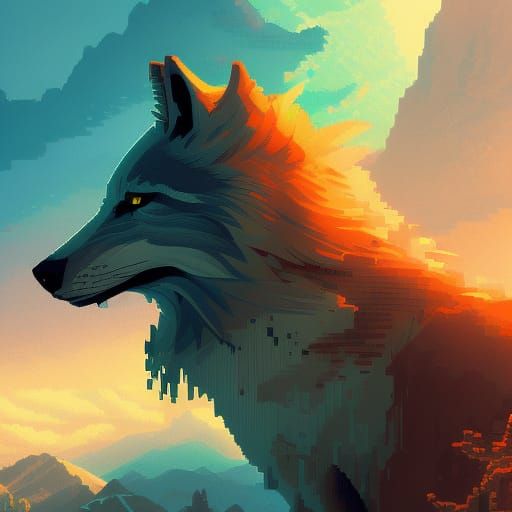 Majestic Wolf in Pixel Art Style