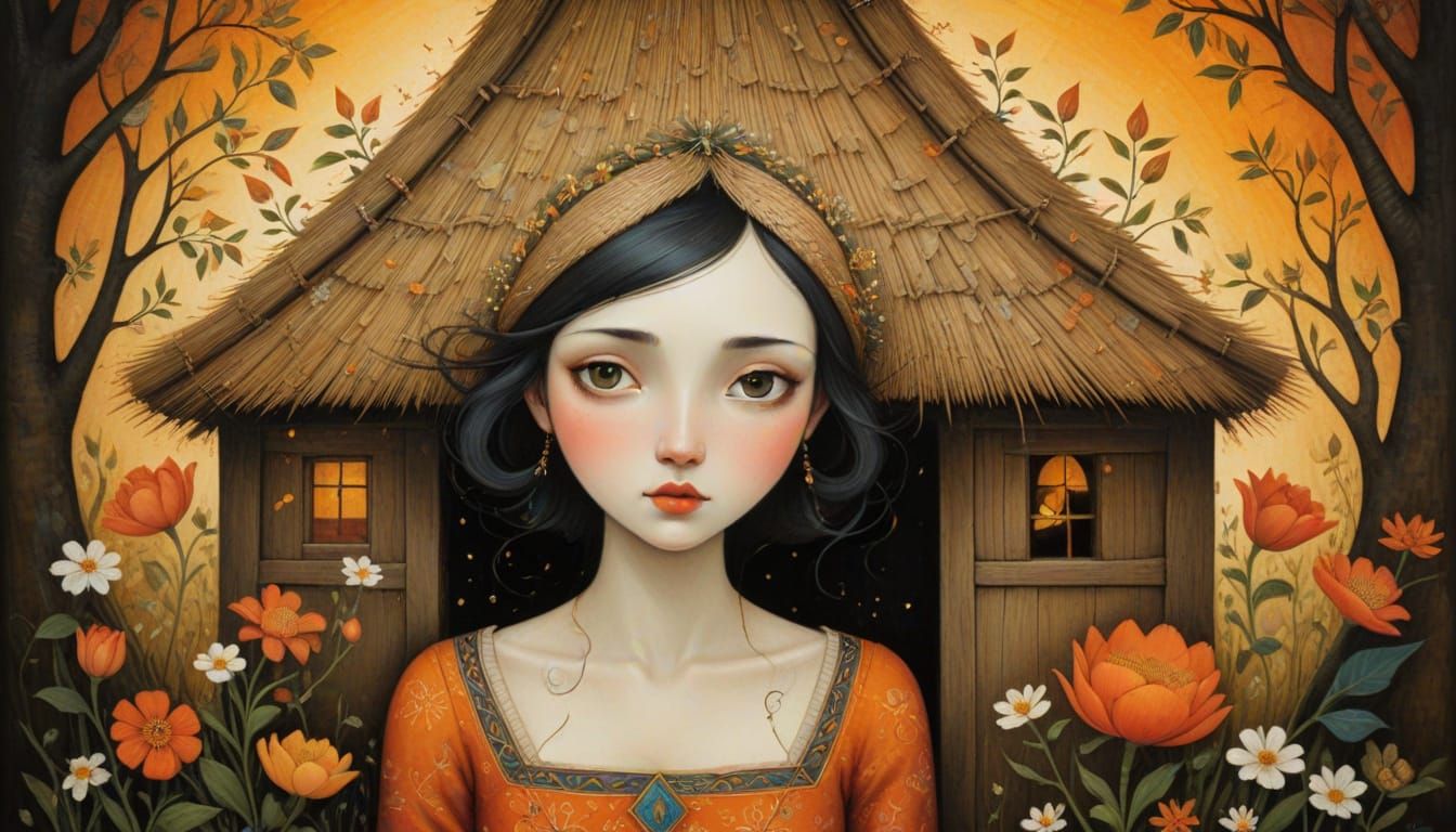 Girl in Thatched Hut: Art Brut Miniature