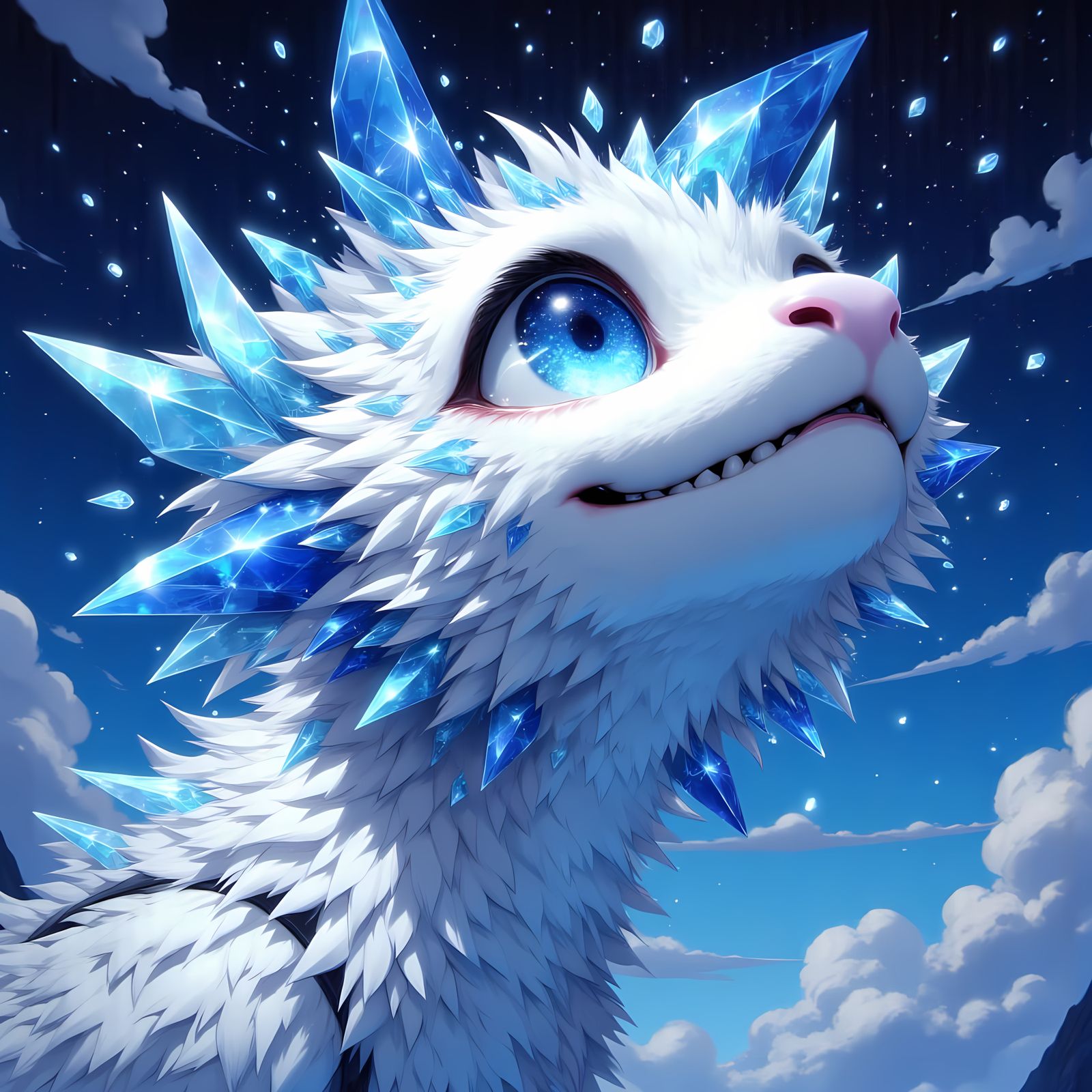 Surreal Anime-Style Portrait of a Glowing White Dragon