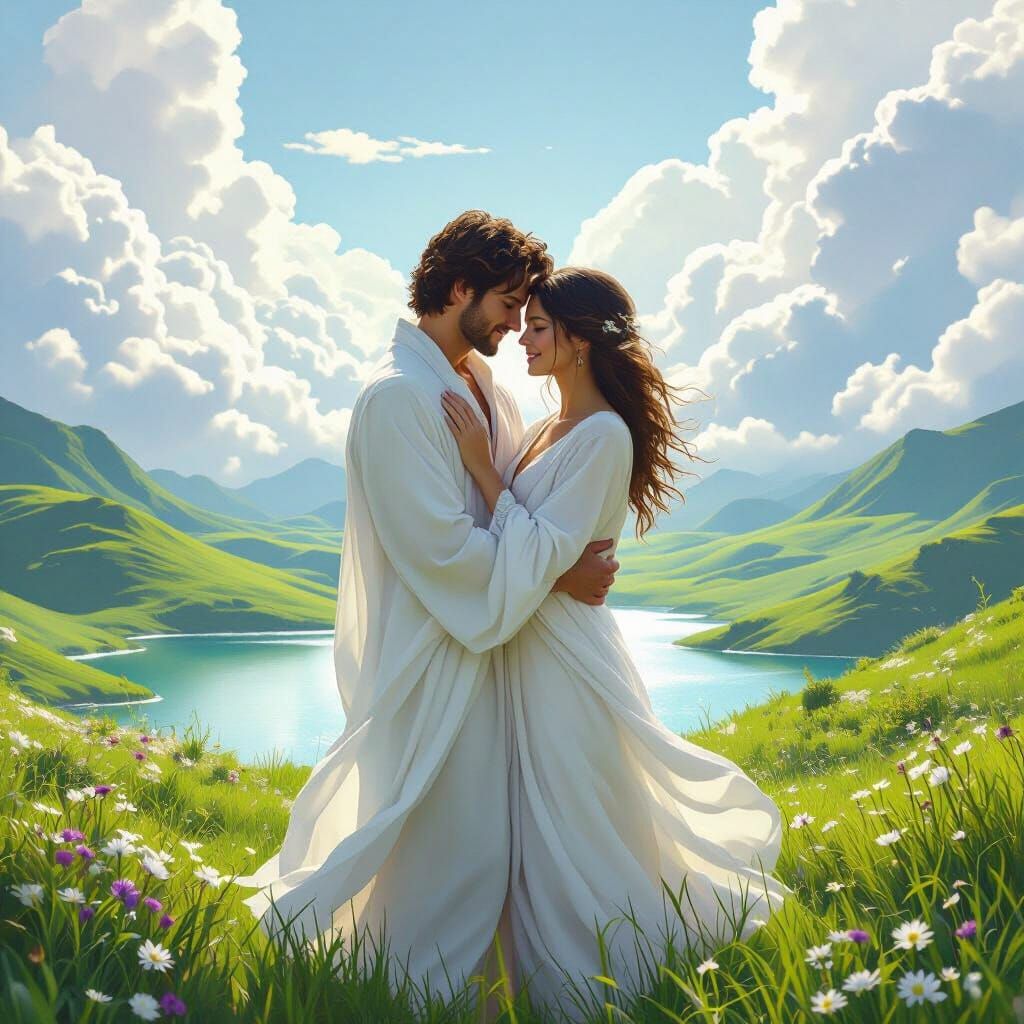 Heavenly Embrace in a Dreamy Landscape