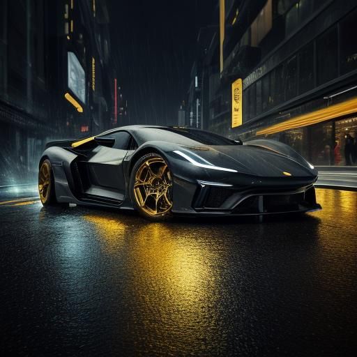 Hyperrealistic Supercar Speeds Through Rainy City at Night