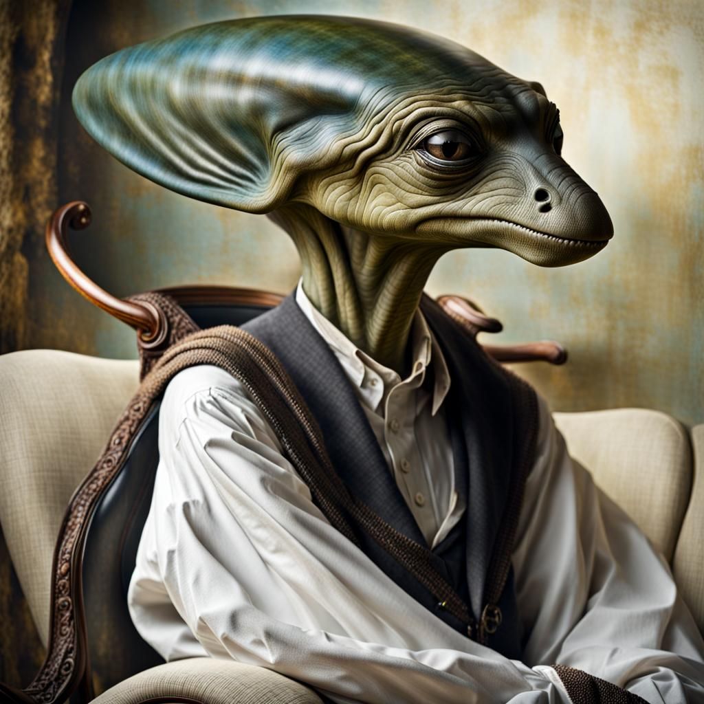 Surreal Alien Restaurant Celebration in Gritty Detail